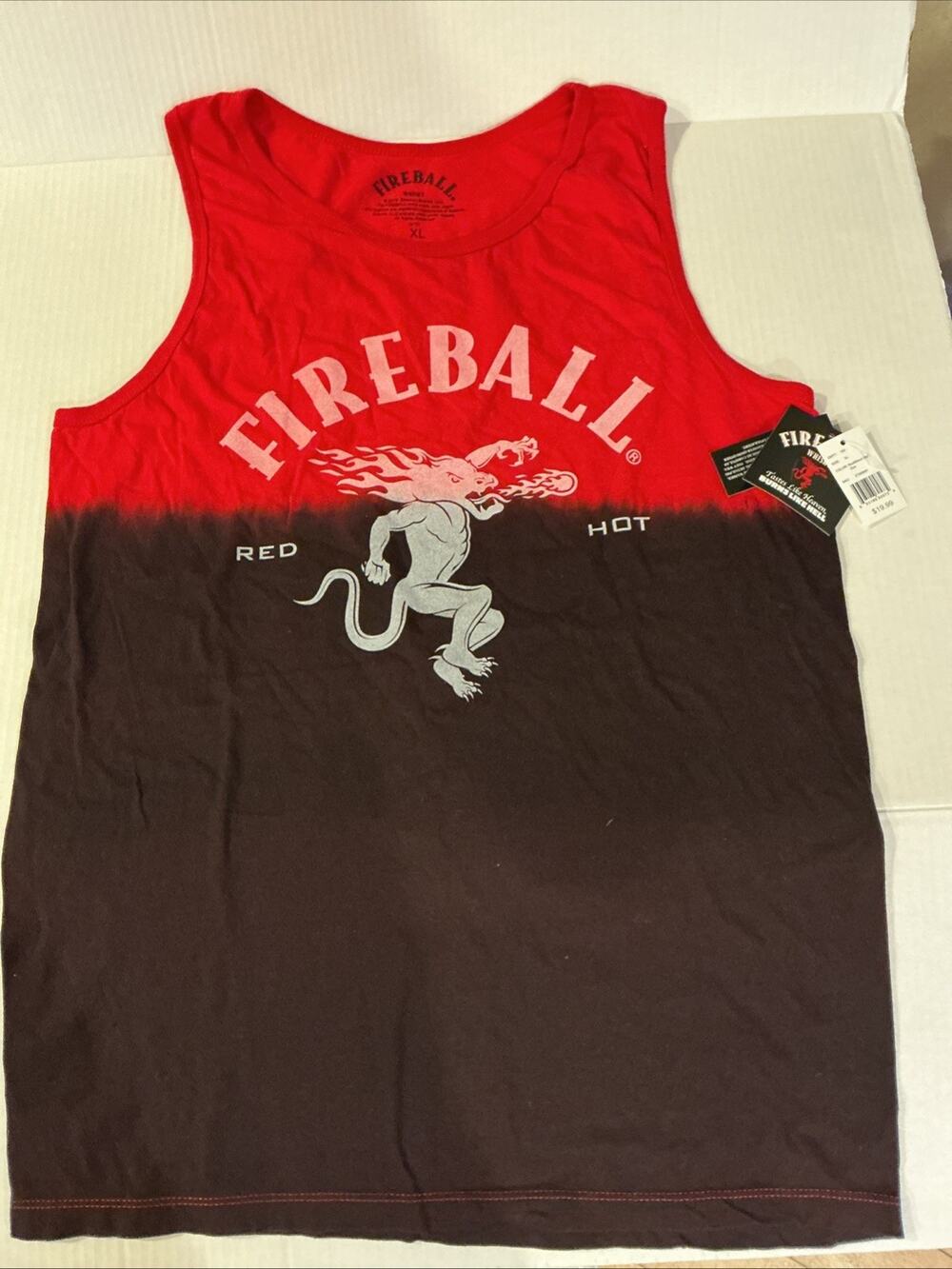 Fireball Cinnamon Whisky Red Hot Ombre Dip Dye Tank Top Men's Size XL NWT